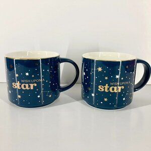 2 Davids Tea "Wish Upon a Star" Navy Constellation Gold Rim‎ Mugs 473mL / 16oz